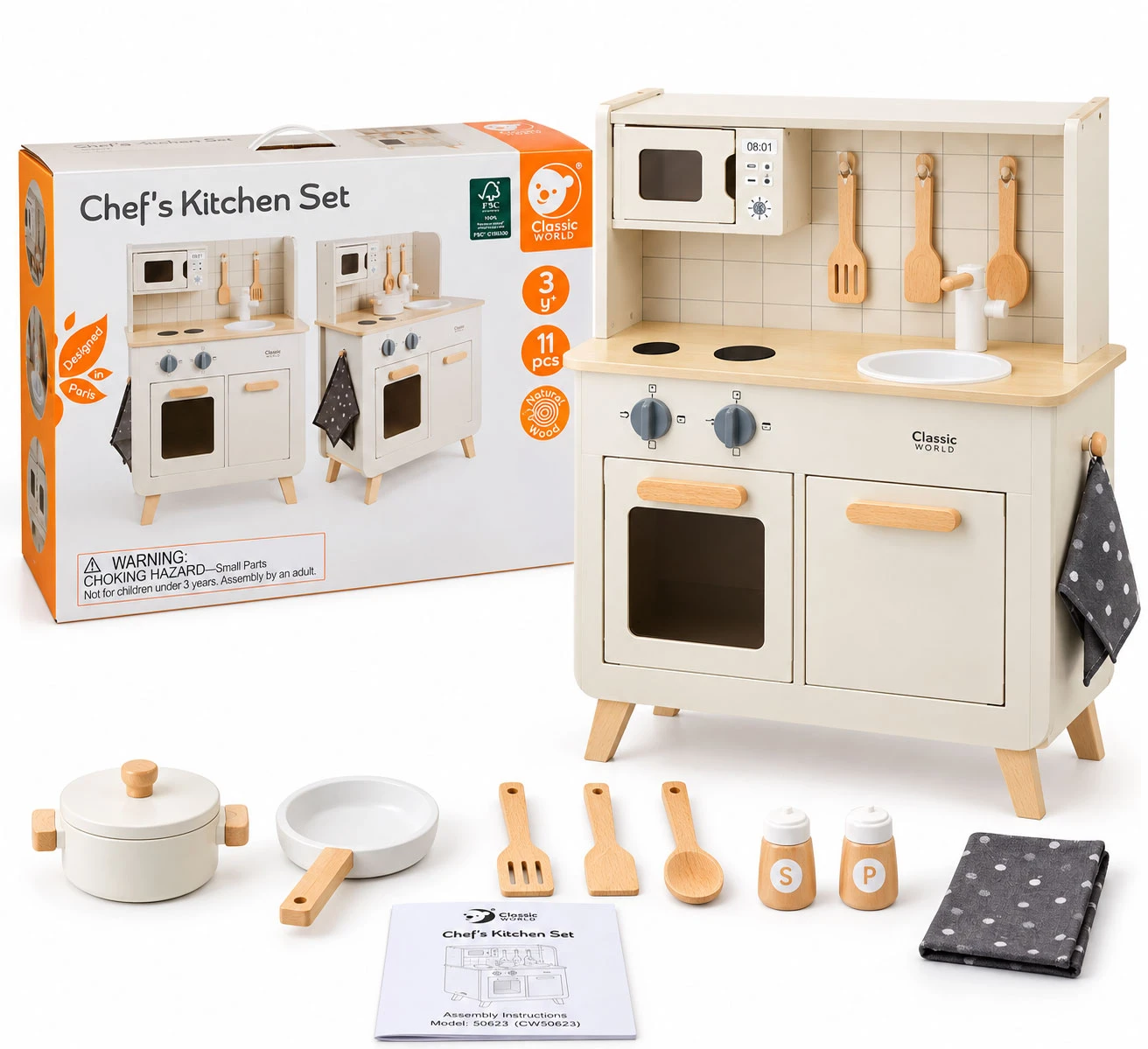 מטבח עץ לילדים Classic World Chef's Kitchen Set עם אביזרים