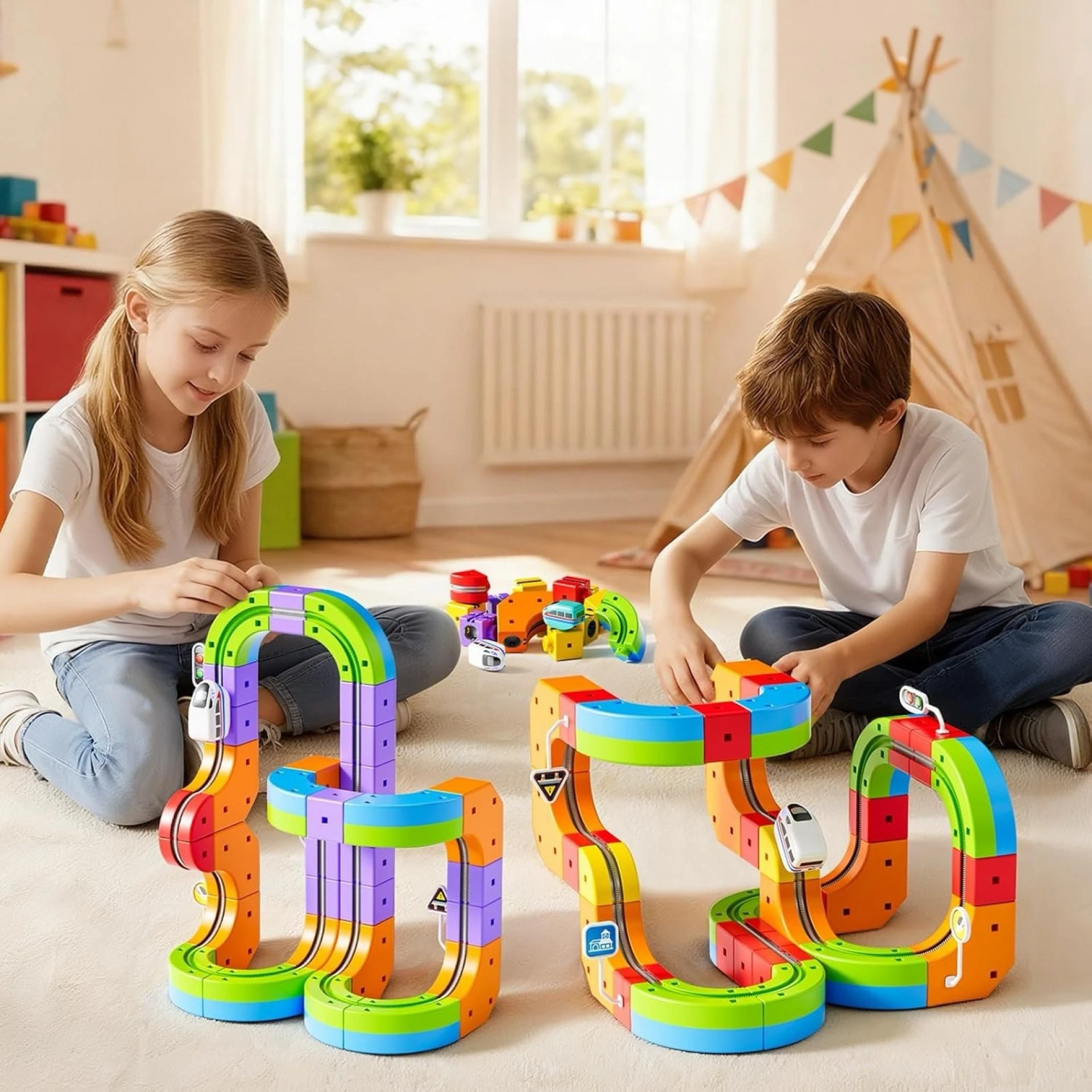 מסילת רכבת מגנטית 56 חלקים – מסלול תלת מימדי I pop – תמונה 3